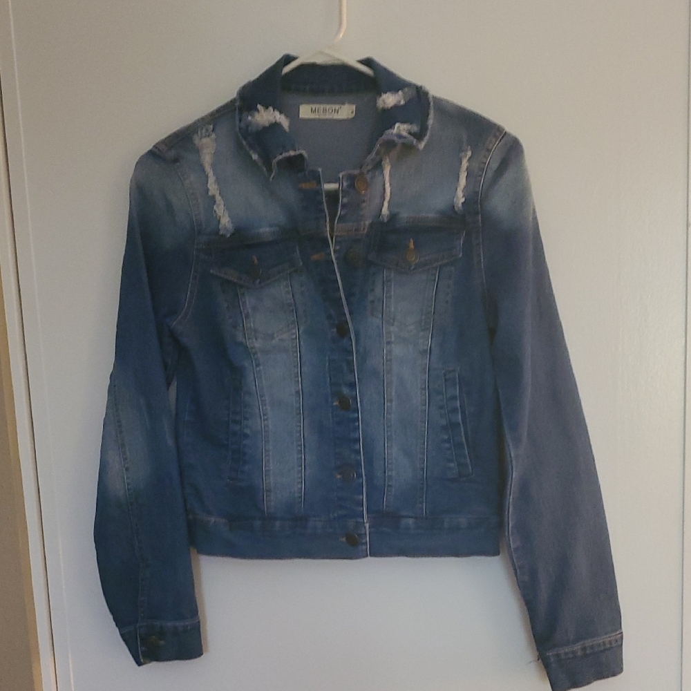 MEBON DESIGNER BRAND Blue Distressed Denim Jacket